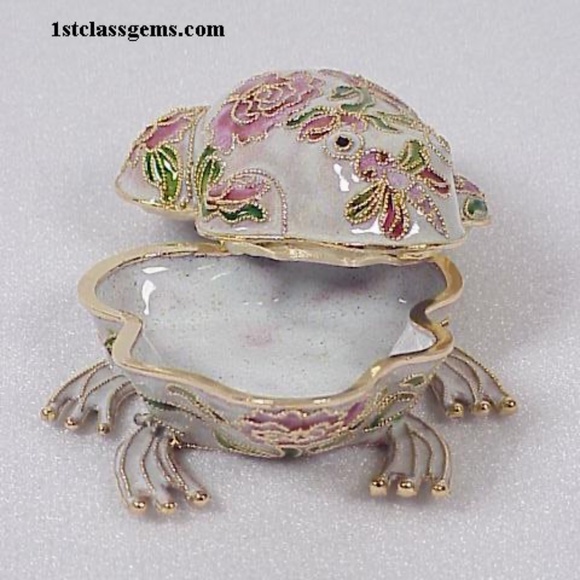 FINAL SALE PRICE NYCO International Cloisonne Frog Box in White - Picture 2 of 4